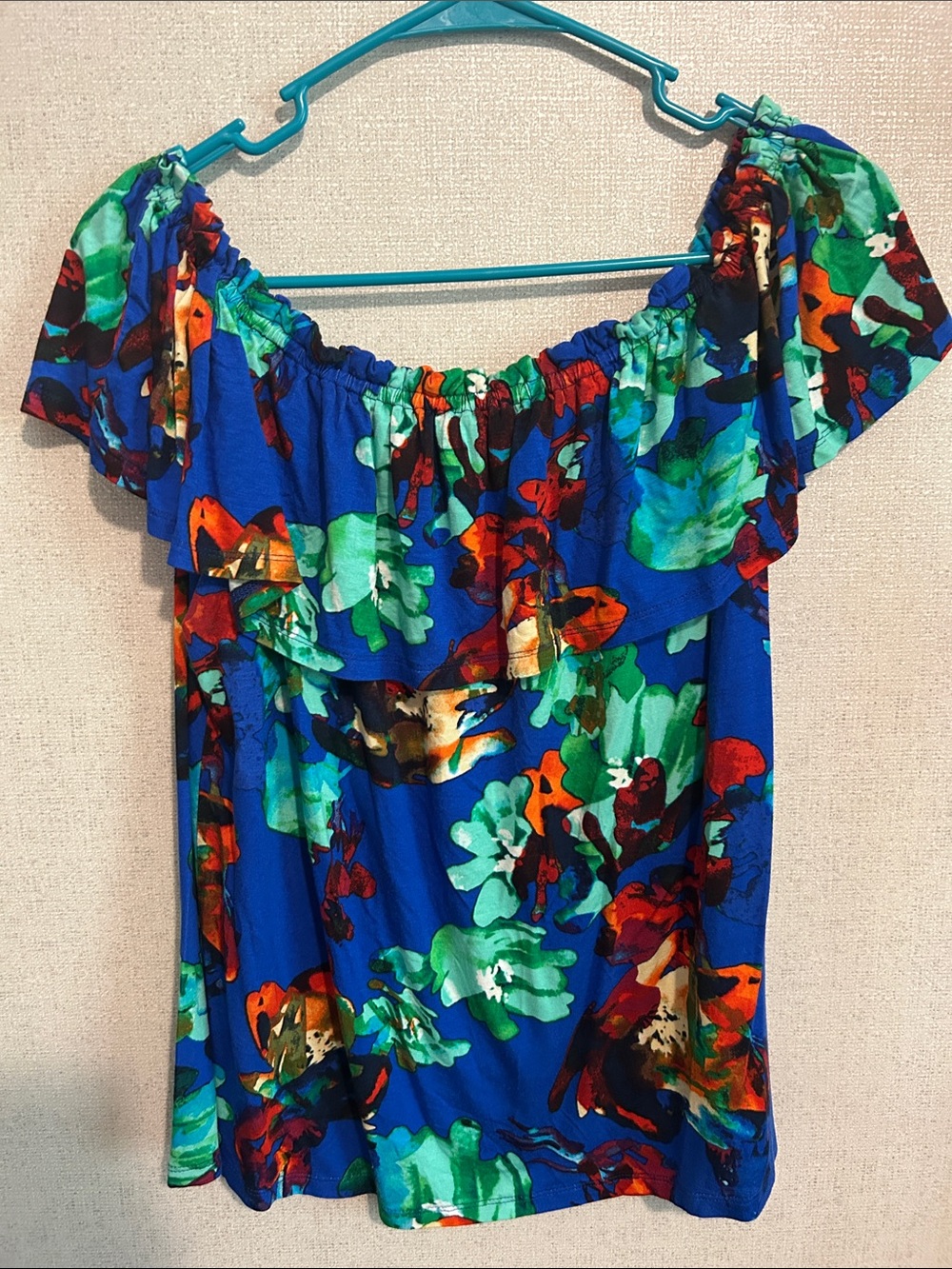 Cupio Blue Floral Off-Shoulder Ruffle Top